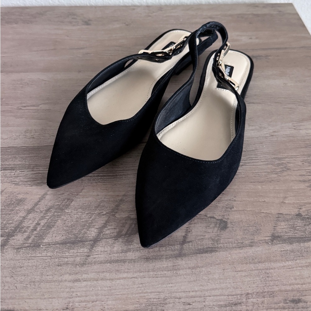 Nine West Black Pointed Toe Slingback Flats